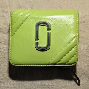 Marc Jacobs Lime Green Compact Wallet with Silver Logo NOW ONLY $50